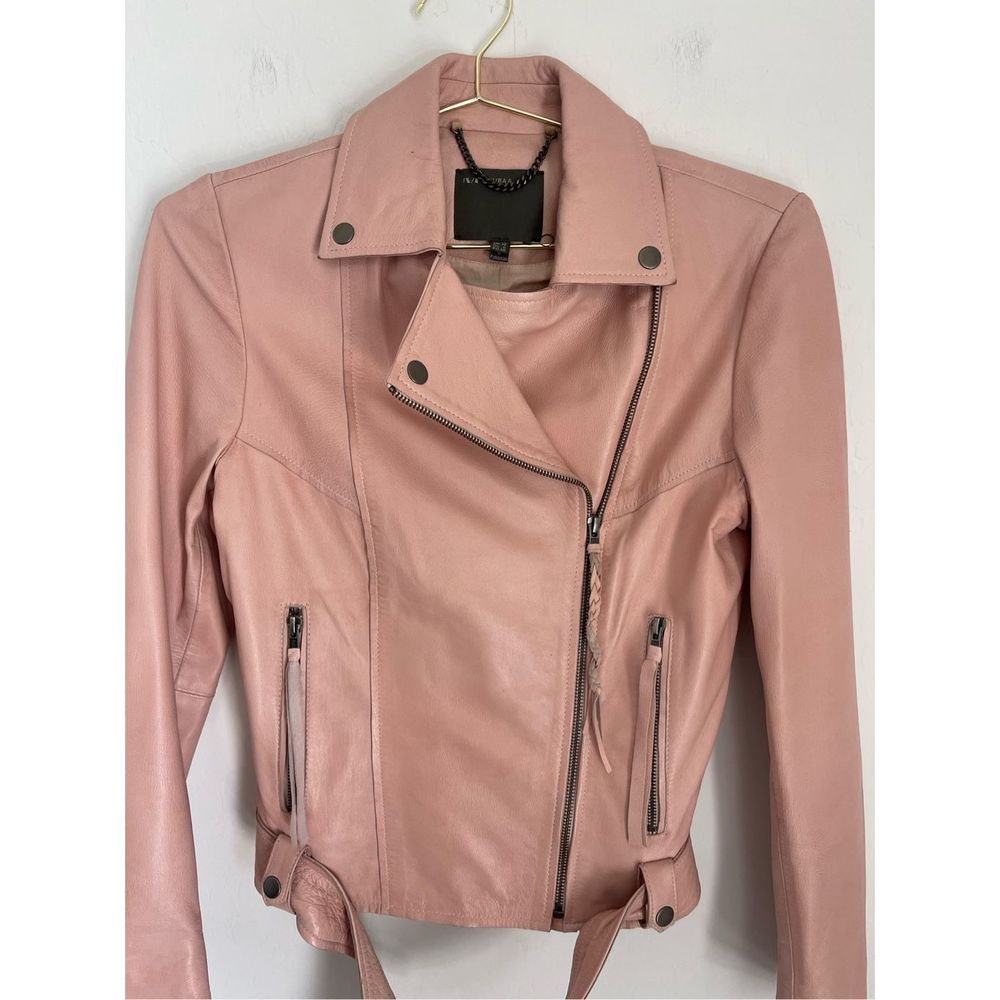 MUUBAA London Pink Biker Sheep Leather Jacket Size 6